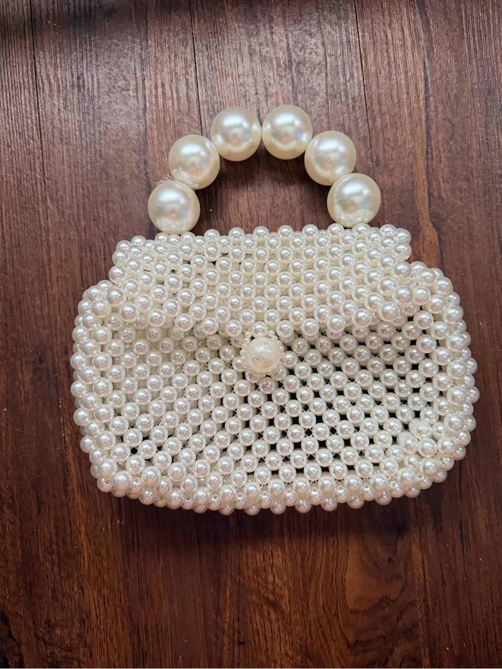 Elegant Pearl Beaded Wristlet Clutch in Ivory